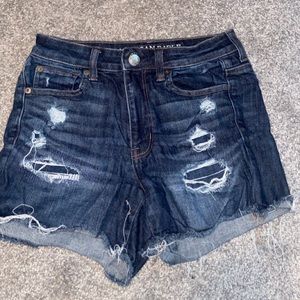 High waisted Ripped dark wash shorts